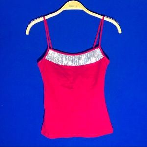 Poof Hot Pink Sequin Detail Stretch Cami with Shelf Bra